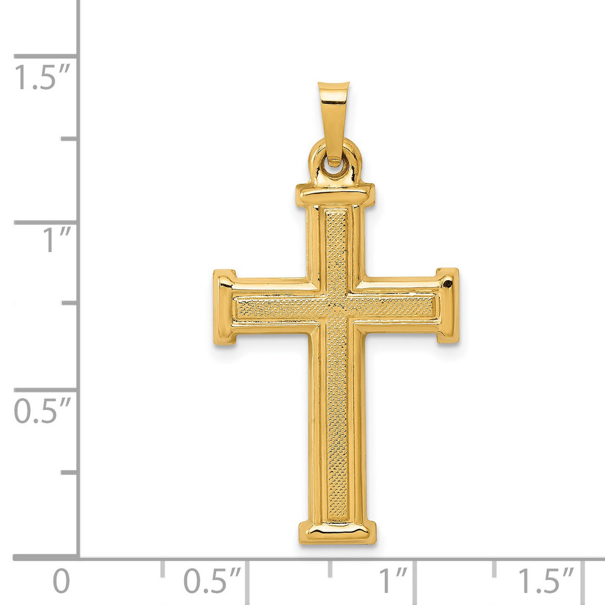 Hollow Brushed Latin Cross Charm Pendant in Real 14k Yellow Gold