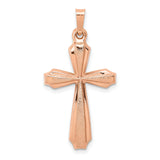 Textured Brushed Hollow Passion Cross Charm Pendant in Real 14k Rose Gold