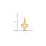 14k Yellow Gold Cross Pendant with Cutout Heart, Christian Religious Charm