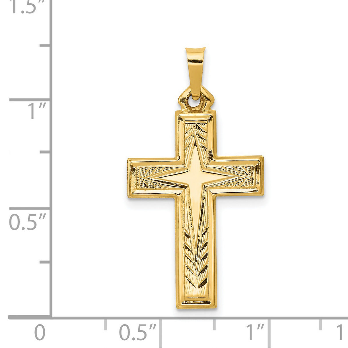 Brushed And Polished Latin Cross Charm Pendant in Real 14k Yellow Gold