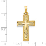 Brushed And Polished Latin Cross Charm Pendant in Real 14k Yellow Gold