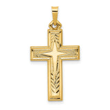 Brushed And Polished Latin Cross Charm Pendant in Real 14k Yellow Gold