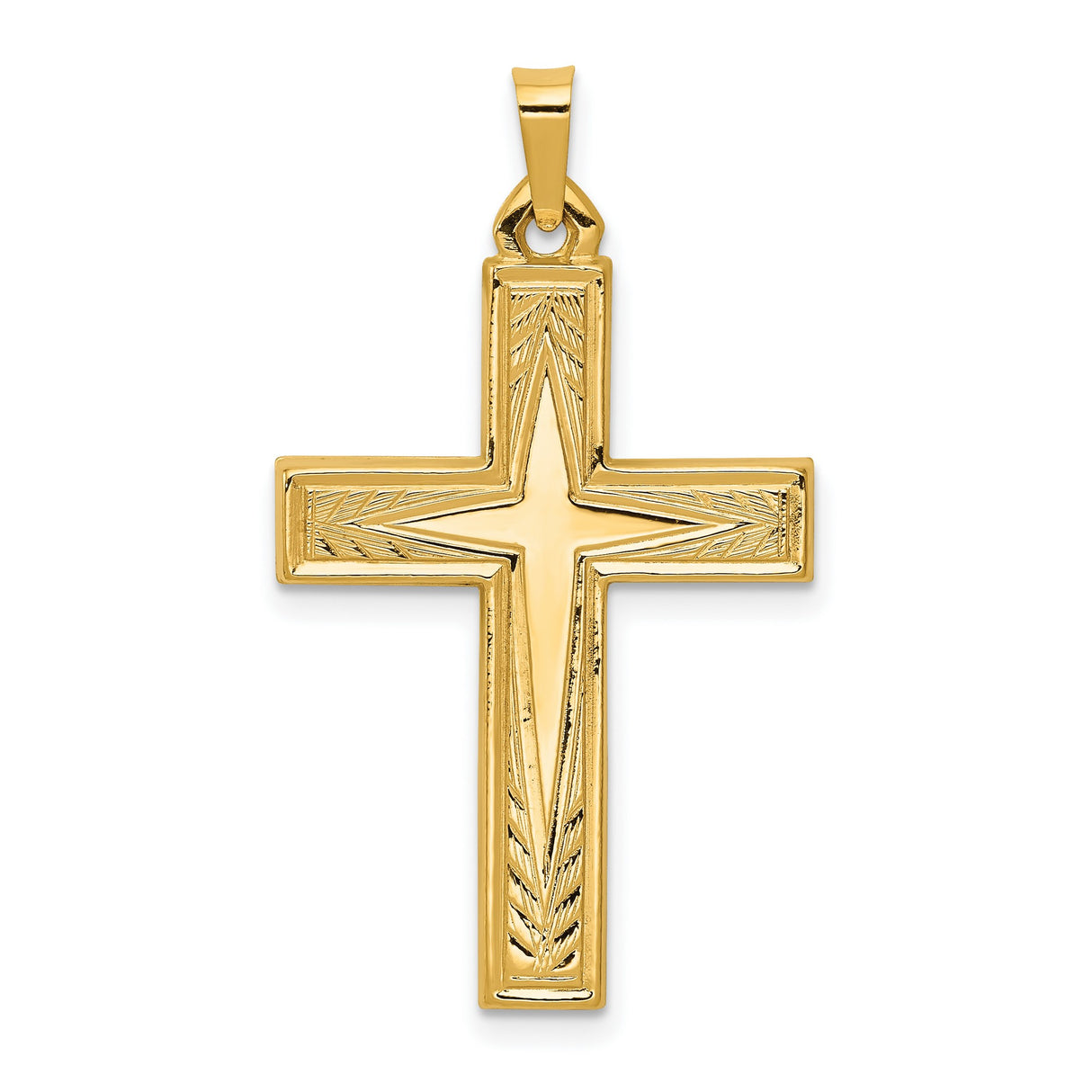 Hollow Polished Latin Cross Charm Pendant in Real 14k Yellow Gold