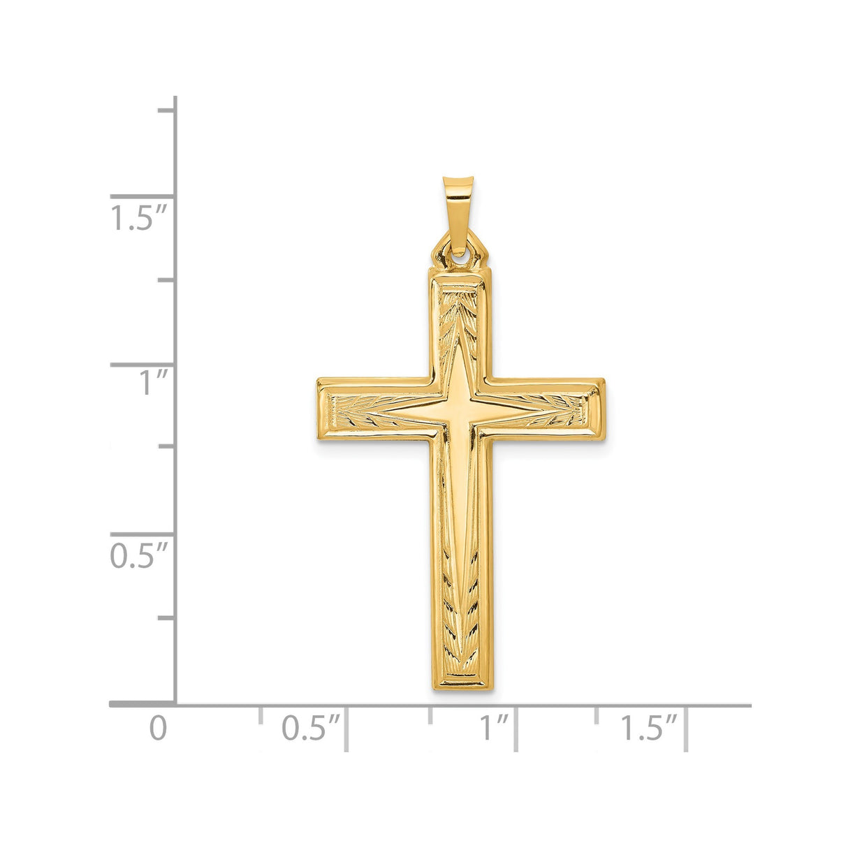 14k Yellow Gold Cross Pendant with Beveled Edge and Polished Detailing for Men or Women