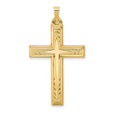 14k Yellow Gold Cross Pendant with Beveled Edge and Polished Detailing for Men or Women