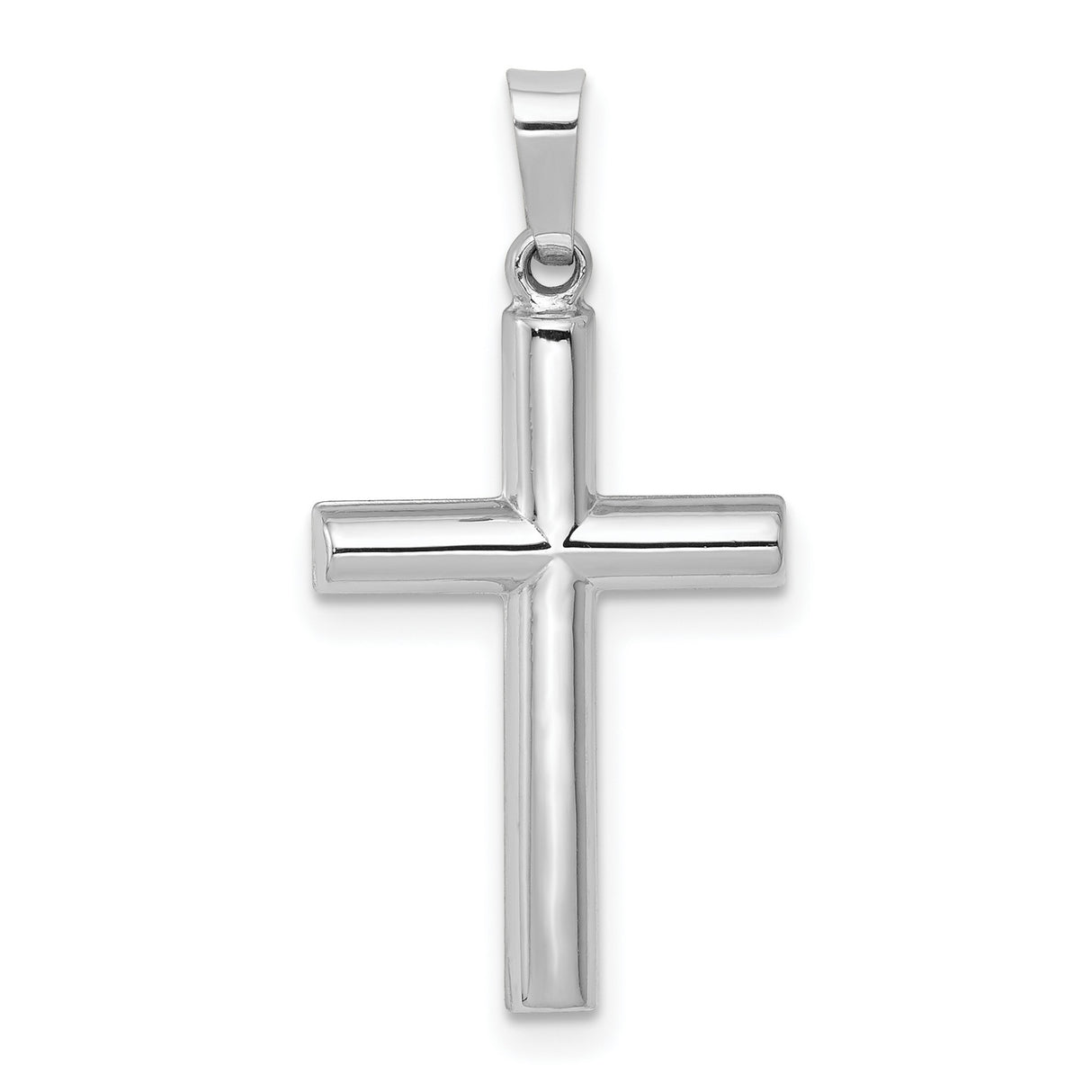 Hollow Brushed Latin Cross Charm Pendant in Real 14k White Gold