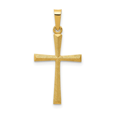 14k Yellow Gold Latin Cross Pendant, Textured and Polished Christian Charm, Unisex Religious Jewelry