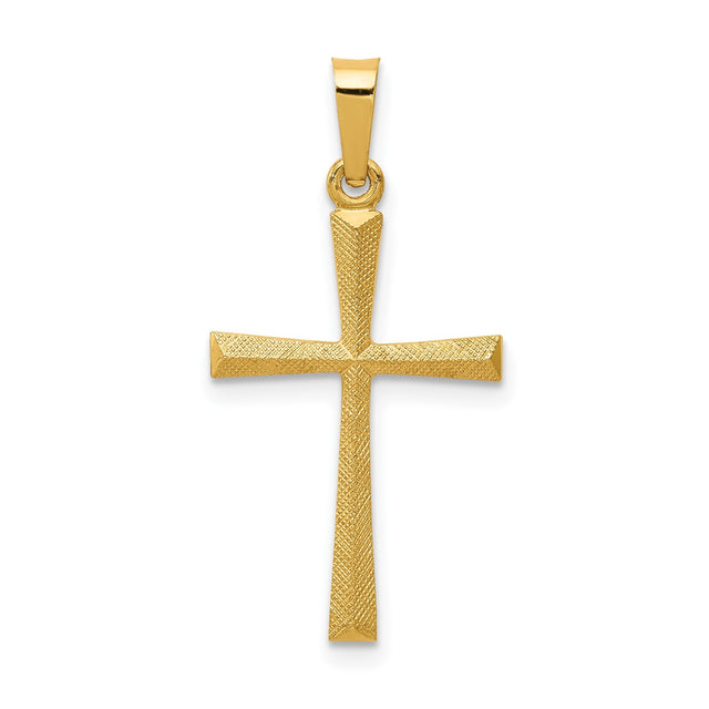 14k Yellow Gold Latin Cross Pendant, Textured and Polished Christian Charm, Unisex Religious Jewelry