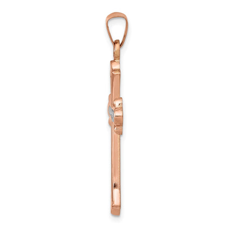 14k Rose Gold Flared Fleur De Lis Cross Pendant, Two Tone Christian Jewelry for Women