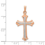 Fleur De Lis Cross With Rhodium Latin Cross Charm Pendant in Real 14k Rose Gold