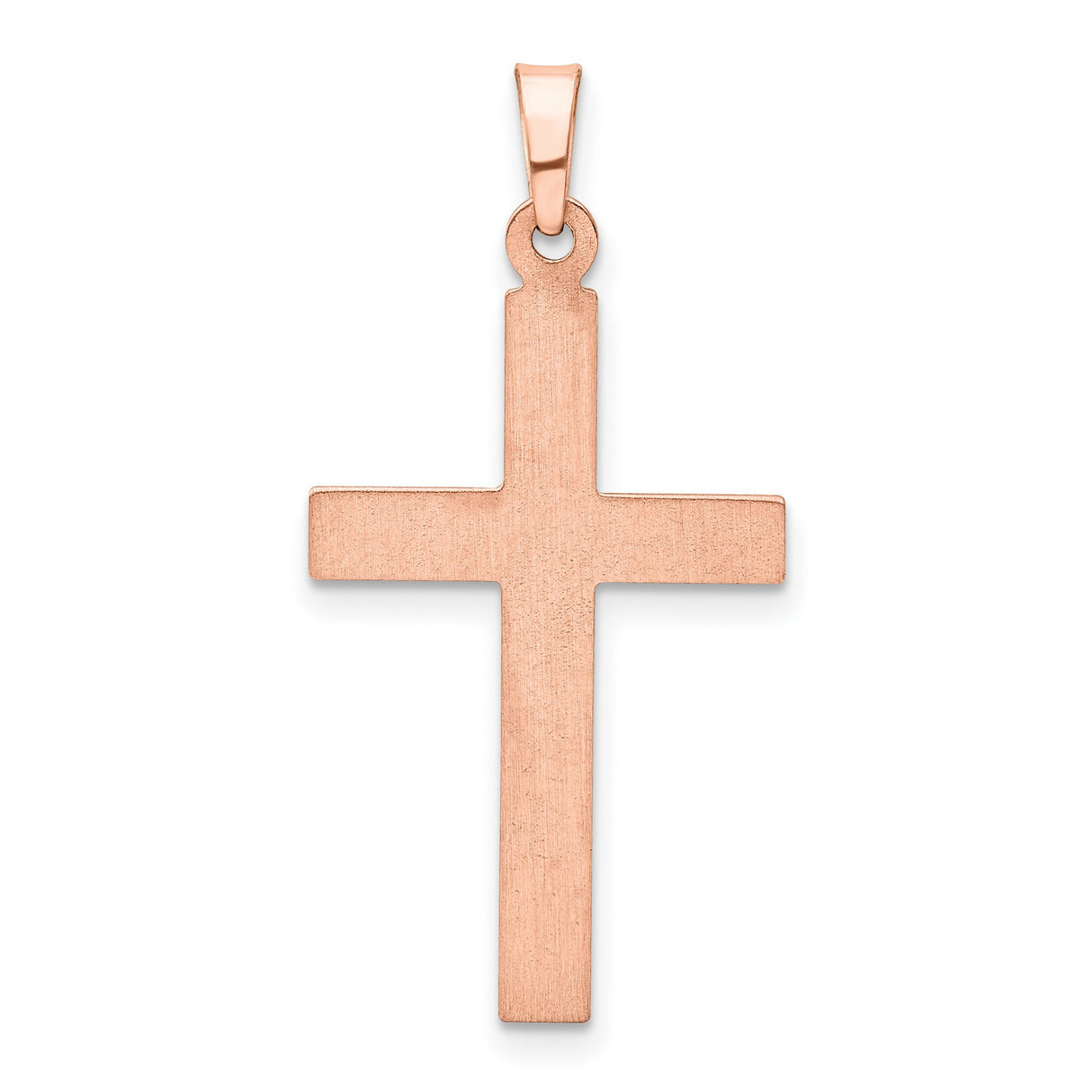 Hollow Brushed And Polished Latin Cross Charm Pendant in Real 14k Rose Gold