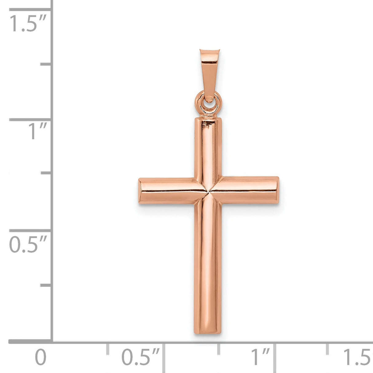 Hollow Brushed And Polished Latin Cross Charm Pendant in Real 14k Rose Gold