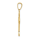 14k Yellow Gold Cross Pendant with Scroll Detailing, Etched and Polished Finish, Christian Jewelry