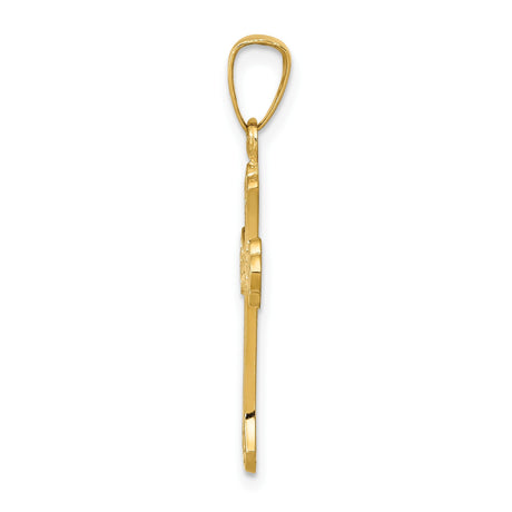 14k Yellow Gold Cross Pendant with Scroll Detailing, Etched and Polished Finish, Christian Jewelry