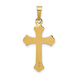 14k Yellow Gold Cross Pendant with Scroll Detailing, Etched and Polished Finish, Christian Jewelry