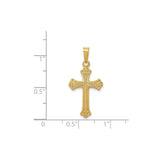 14k Yellow Gold Cross Pendant with Scroll Detailing, Etched and Polished Finish, Christian Jewelry
