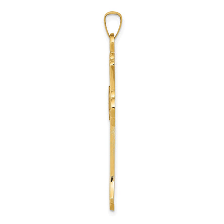 14k Yellow Gold Cross Pendant with Scroll Detailing and Textured Finish