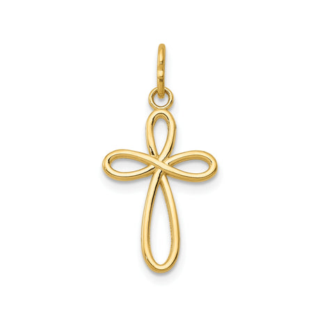 14k Yellow Gold Infinity Cross Pendant with Flowing Loop Design