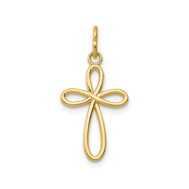 14k Yellow Gold Infinity Cross Pendant with Flowing Loop Design