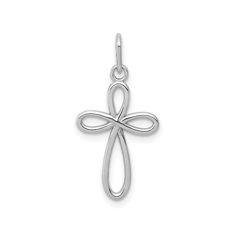 14k White Gold Cross Pendant with Open Infinity Loop Design, Christian Symbolic Jewelry