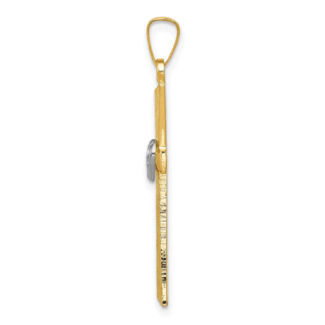 14k Two-Tone Gold Cross Pendant with Interlocking Hearts and Faith & Love Design