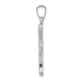 14k White Gold Cross Pendant with Textured Center and Fleur Detailing for Women or Unisex