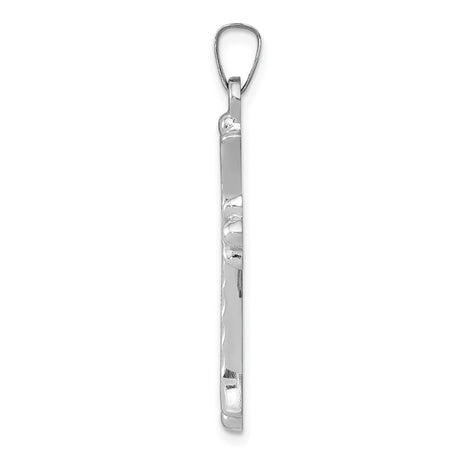 14k White Gold Cross Pendant, Textured Beveled Design, Christian Religious Jewelry for Women or Unisex
