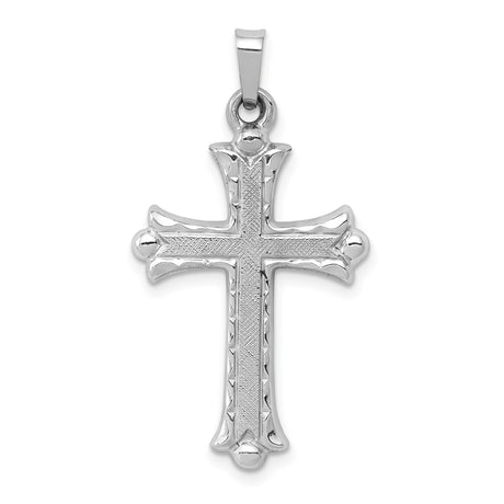14k White Gold Cross Pendant, Textured Beveled Design, Christian Religious Jewelry for Women or Unisex