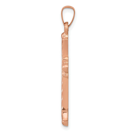 Brushed And Polished Budded Patonce Cross Charm Pendant in Real 14k Rose Gold