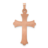 Brushed And Polished Budded Patonce Cross Charm Pendant in Real 14k Rose Gold