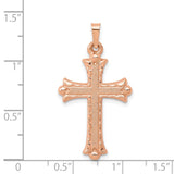 Brushed And Polished Budded Patonce Cross Charm Pendant in Real 14k Rose Gold