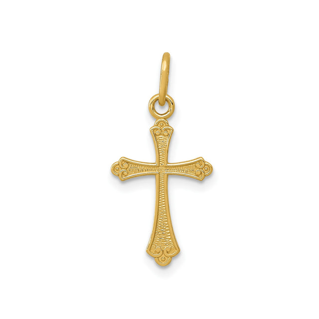 14k Yellow Gold Cross Pendant with Flared Tips and Ornate Detailing for Women