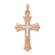 Textured Fleur De Lis Cross With Inset Rhodium Latin Cross Charm Pendant in Real 14k Multi-Tone Gold