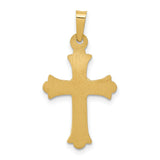 Diamond, Textured, Brushed & Polished Fleur de lis Cross Charm Pendant in Real 14k Multi-Tone Gold