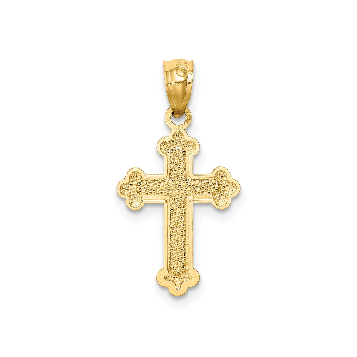 14k Yellow Gold Fleur-de-Lis Cross Pendant with Textured Inlay, Religious Charm