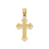 14k Yellow Gold Fleur-de-Lis Cross Pendant with Textured Inlay, Religious Charm