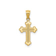 14k Yellow Gold Fleur-de-Lis Cross Pendant with Textured Inlay, Religious Charm