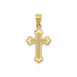 14k Yellow Gold Fleur-de-Lis Cross Pendant with Textured Inlay, Religious Charm