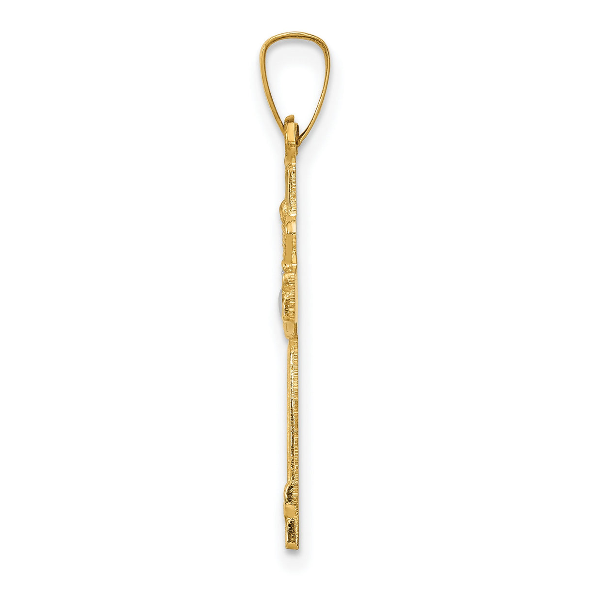 Latin Cross With Claddagh Symbol And Accented Heart Charm Pendant in Real 14k Multi-Tone Gold