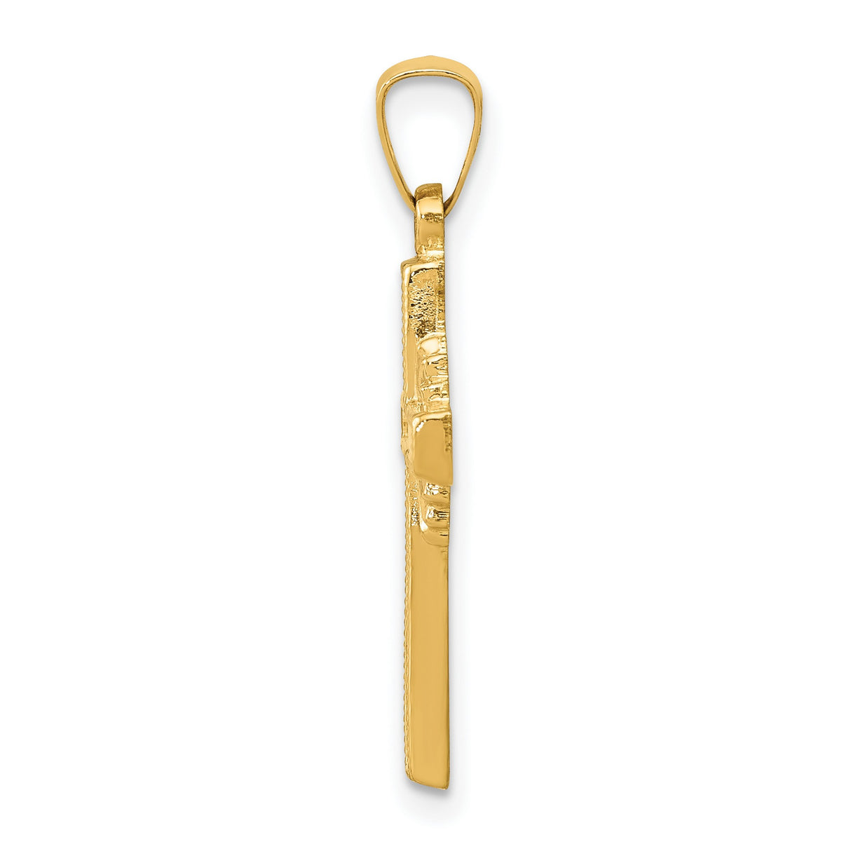 14k Yellow Gold Cross Pendant with Sunburst Center and Textured Border, Religious Charm