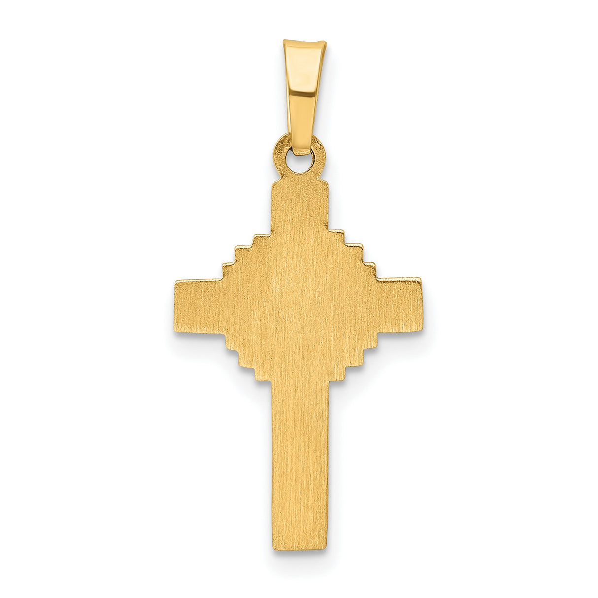 14k Yellow Gold Cross Pendant with Sunburst Center and Textured Border, Religious Charm