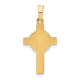 14k Yellow Gold Cross Pendant with Sunburst Center and Textured Border, Religious Charm