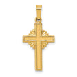 14k Yellow Gold Cross Pendant with Sunburst Center and Textured Border, Religious Charm