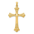 14k Yellow Gold Cross Pendant with Floral Scroll Design, Christian Religious Charm for Women