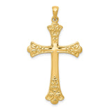 14k Yellow Gold Cross Pendant with Floral Scroll Design, Christian Religious Charm for Women