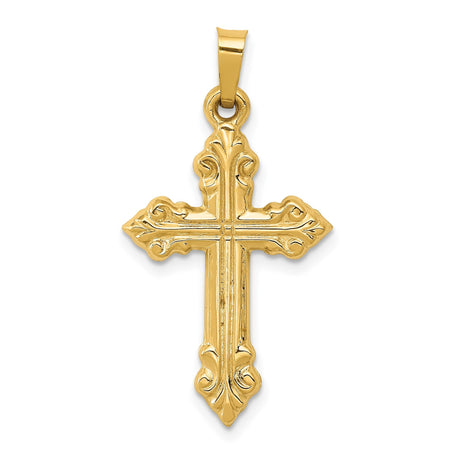 14k Yellow Gold Cross Pendant with Ornate Scroll Detailing, Catholic Religious Jewelry for Women or Unisex Wear