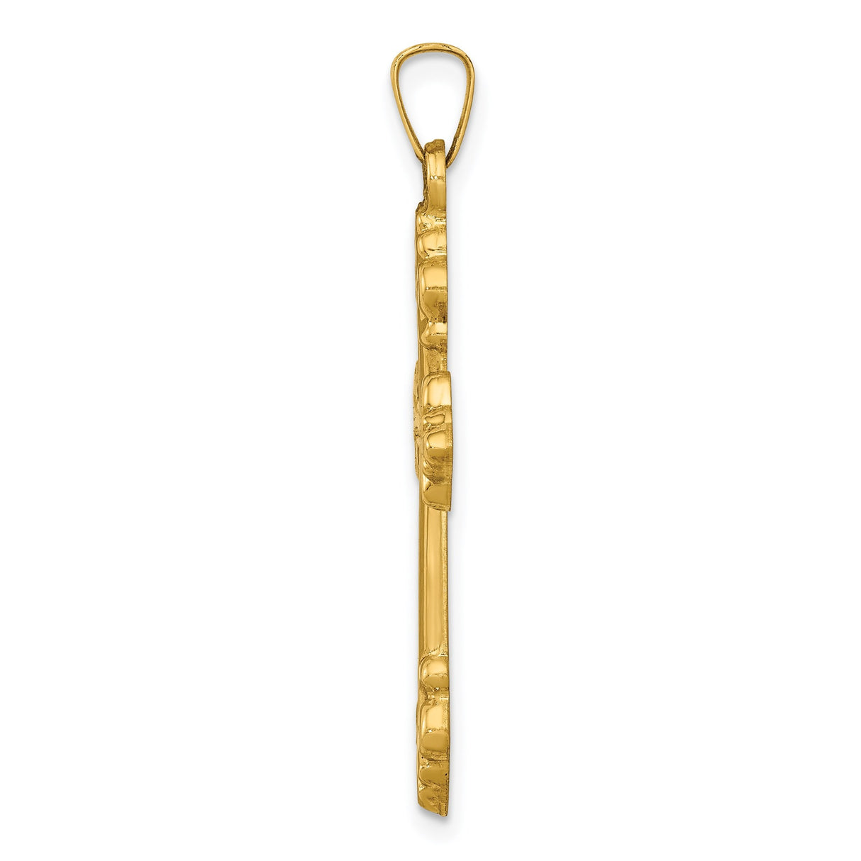 14k Yellow Gold Cross Pendant with Intricate Scrollwork Design, Christian Religious Charm for Women