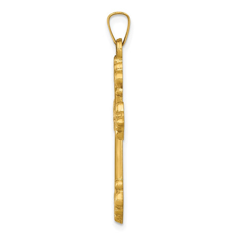 14k Yellow Gold Cross Pendant with Intricate Scrollwork Design, Christian Religious Charm for Women