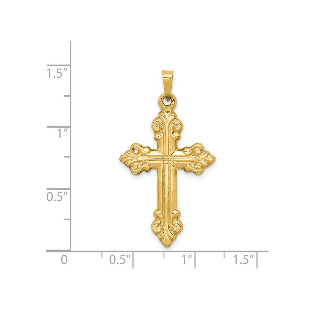 14k Yellow Gold Cross Pendant with Intricate Scrollwork Design, Christian Religious Charm for Women