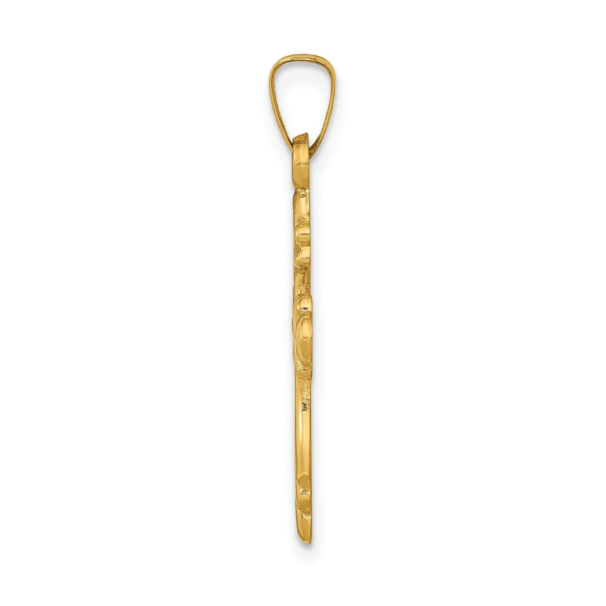 14k Yellow Gold Filigree Cross Pendant with Fleur Design, Ornate Catholic Charm for Women